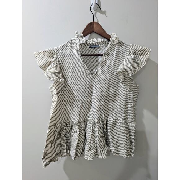 Piazza Del Tempio Striped Ruffle Linen Top - Picture 1 of 4